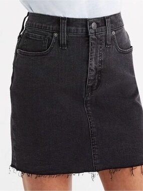 Everlane black denim skirt with raw hem detail